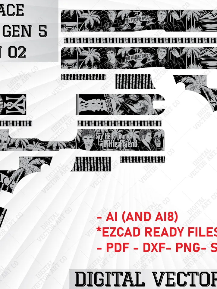 Glock 19 Gen 5 SCARFACE Custom Artwork | Scarface Vector Design | Svg Scarface File | Laser Cut Scarface | Engraving Scarface