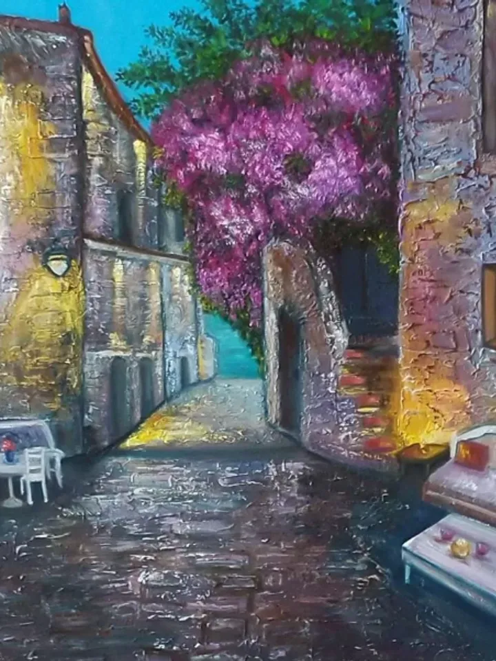 Painting on canvas “Old Town”, oil, size 60x50cm