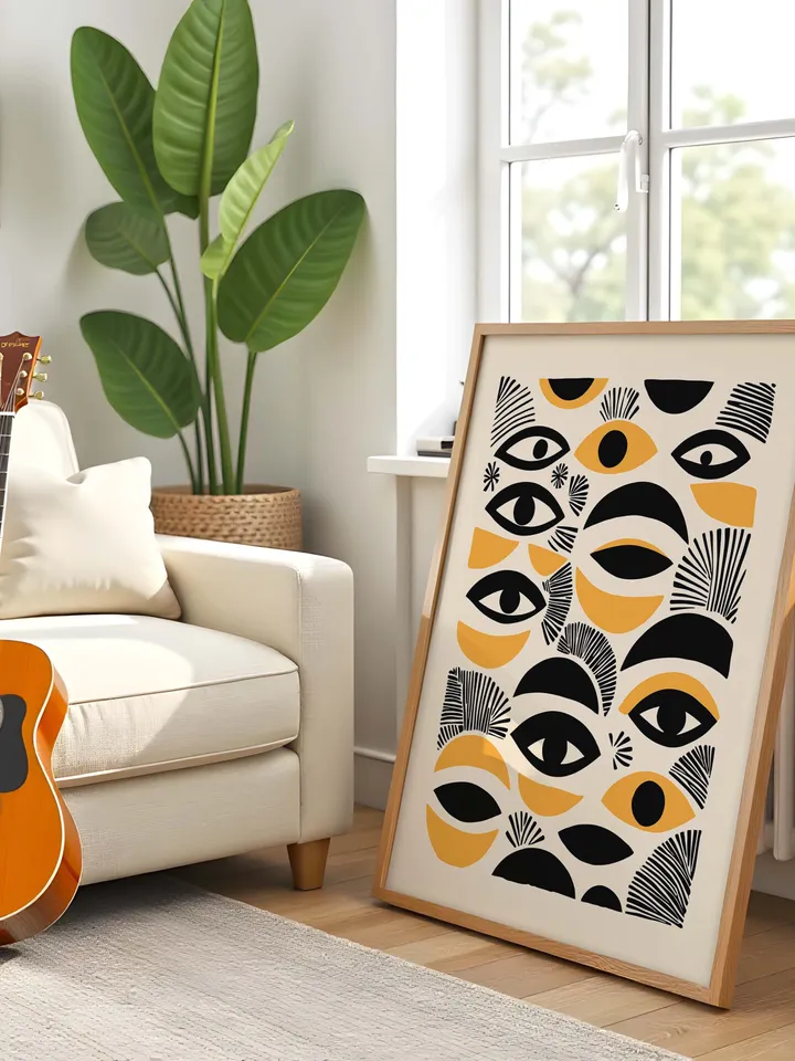 Abstract Eye Digital Print, Minimalist Eye Wall Art, Black Gold Poster, Crayz eyes art Stylish Modern Illustration, Instant Digital Download
