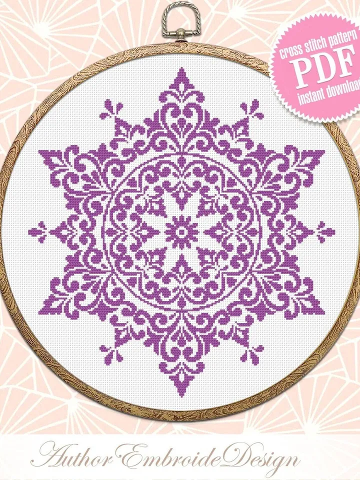 Mandala cross stitch pattern PDF download, Flower mandala pattern digital PDF, Mandala ornament cross stitch chart, Mandala embroidery #M241