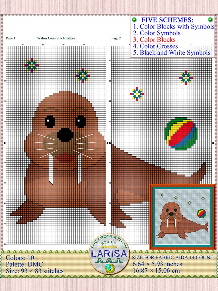 Walrus Cross Stitch Pattern | Playful Walrus Cub Design