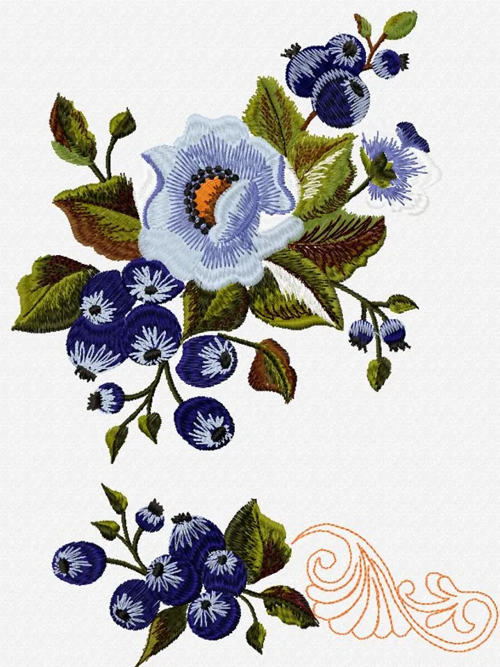 Set blue flower Machine Embroidery Design