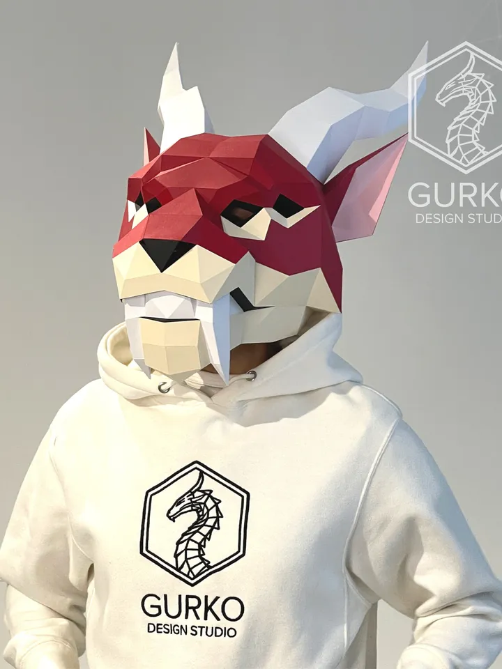 Chimera Mask Papercraft, Digital Template, PDF Download, Gurko, 3D Low Poly Animal Mask, DIY Origami, Pepakura, Paper Mask, DIY Costume