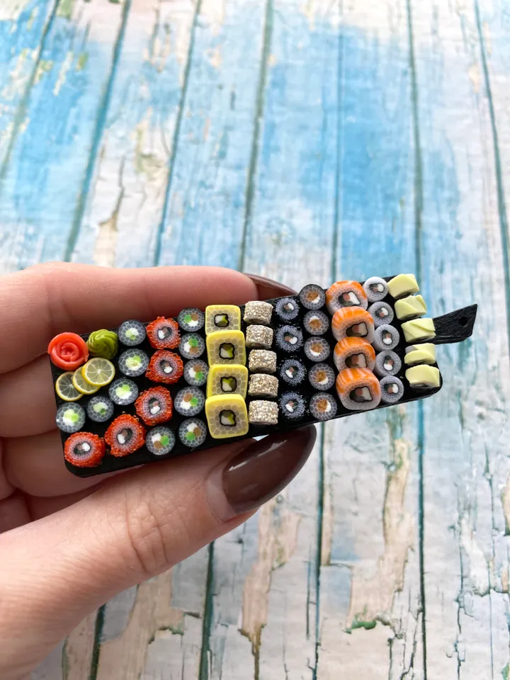 Magnet Miniature Sushi Board with Polymer clay Souvenir