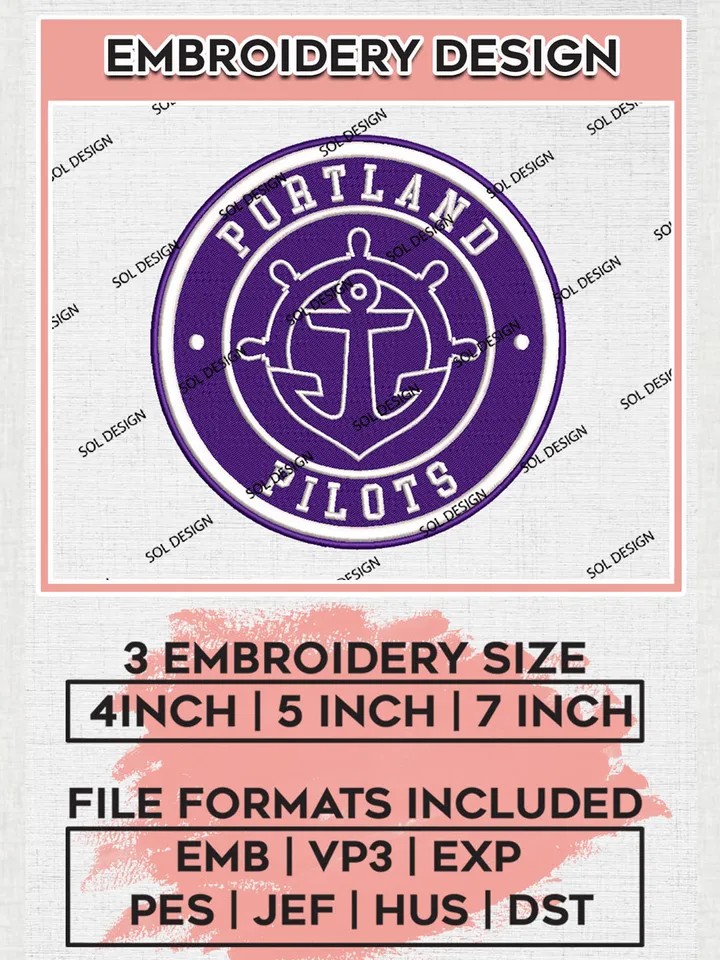 NCAA Portland Pilots Round Logo Embroidery, NCAA Portland Pilots Embroidery Design files, NCAA Teams, NCAA Machine embroidery designs, Digital Download