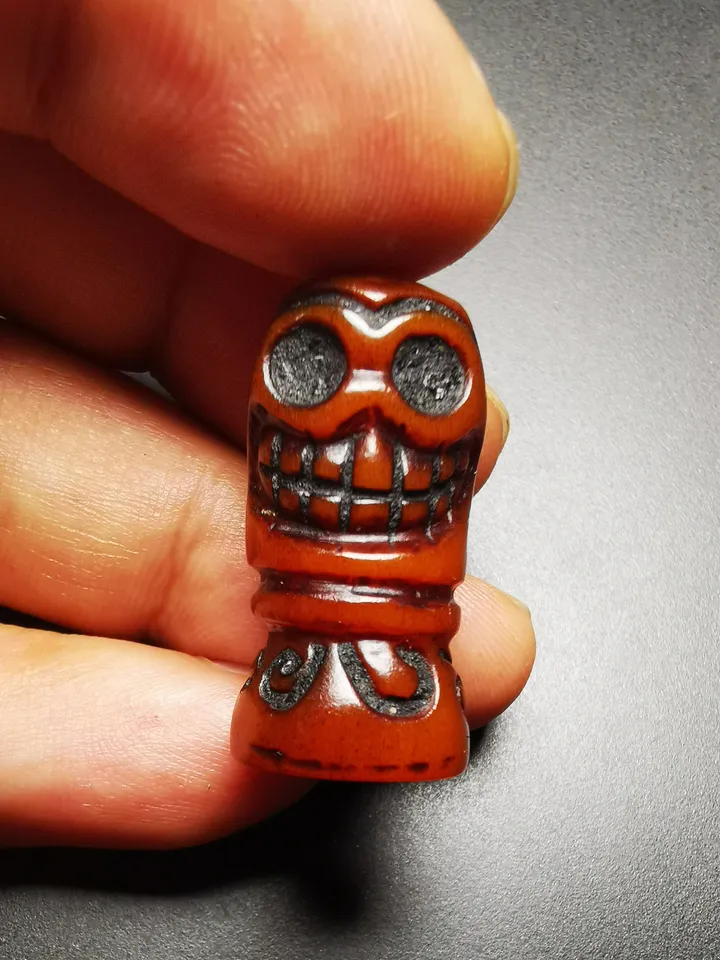 Gandhanra Tibetan Amulet,Yak Bone Carved Skull Sītavana Pendant, Hand-carved Skull Pendant for Prayer Bead/Necklace
