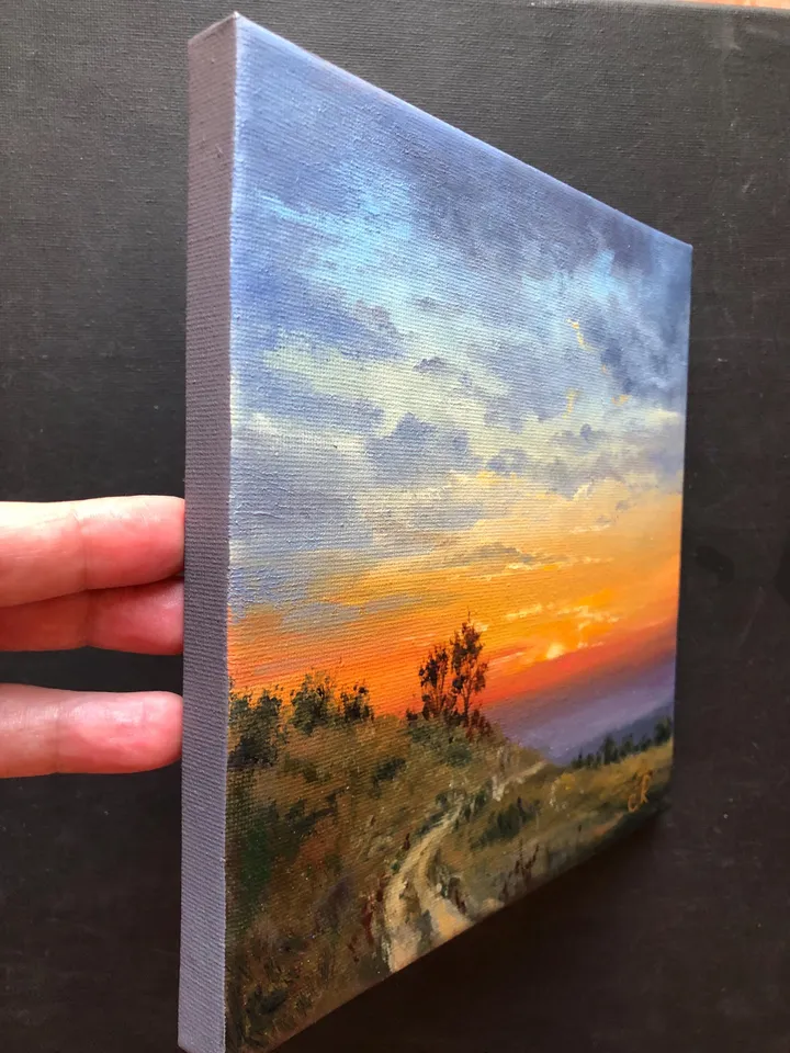 Sunset Oil Painting Original Art Sunset Landscape Painting