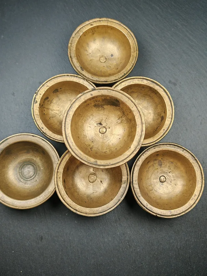 Gandhanra Authentic Tibetan Buddhist Butter lamp / Water Offering Bowls,Yonchap Bowls,Made of Brass,1 Set of 7 Bowls,2.7",100+ Years Old