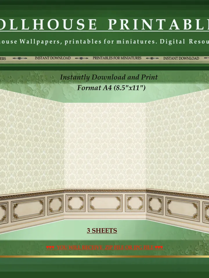 Wallpapers- Set 6-v2 | Printables for Dollhouses and Unique Miniature Projects | Digital Downloads | in Scale 1/12th