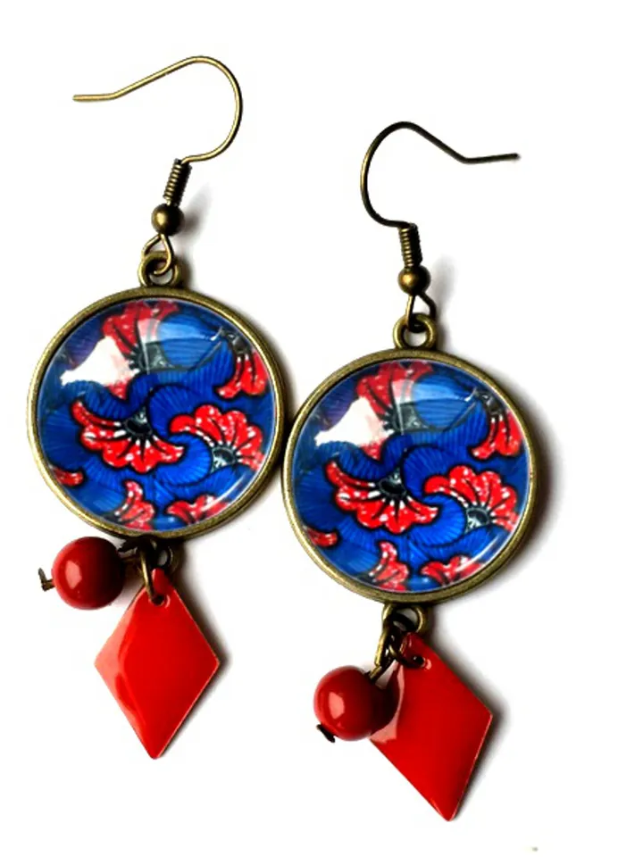 African print earrings, Ethnic print earrings, hippie pattern earrings
