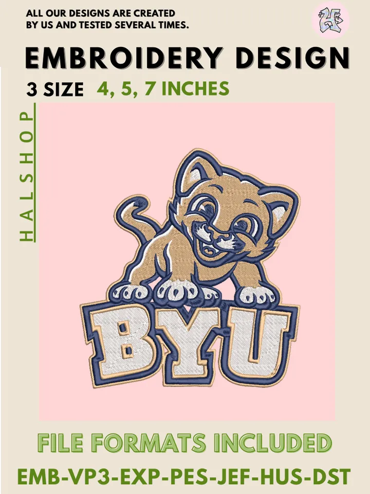 NCAA BYU Cougars Embroidery File – College Sports Team Logo Machine Embroidery Design