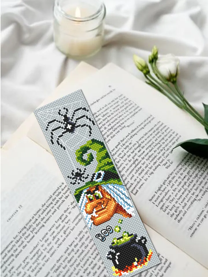 Halloween bookmark cross stitch pattern PDF download Witch cross stitch chart, Handmade bookmark pattern digital, Magic witch potion #B220
