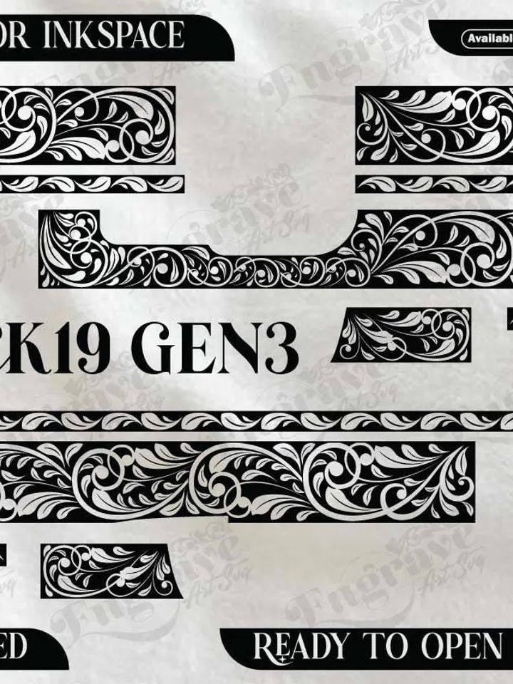 Glock19 Gen3 Scroll Design,lasercut,laserengraving,fiberlaser,engravingfiles,metalart