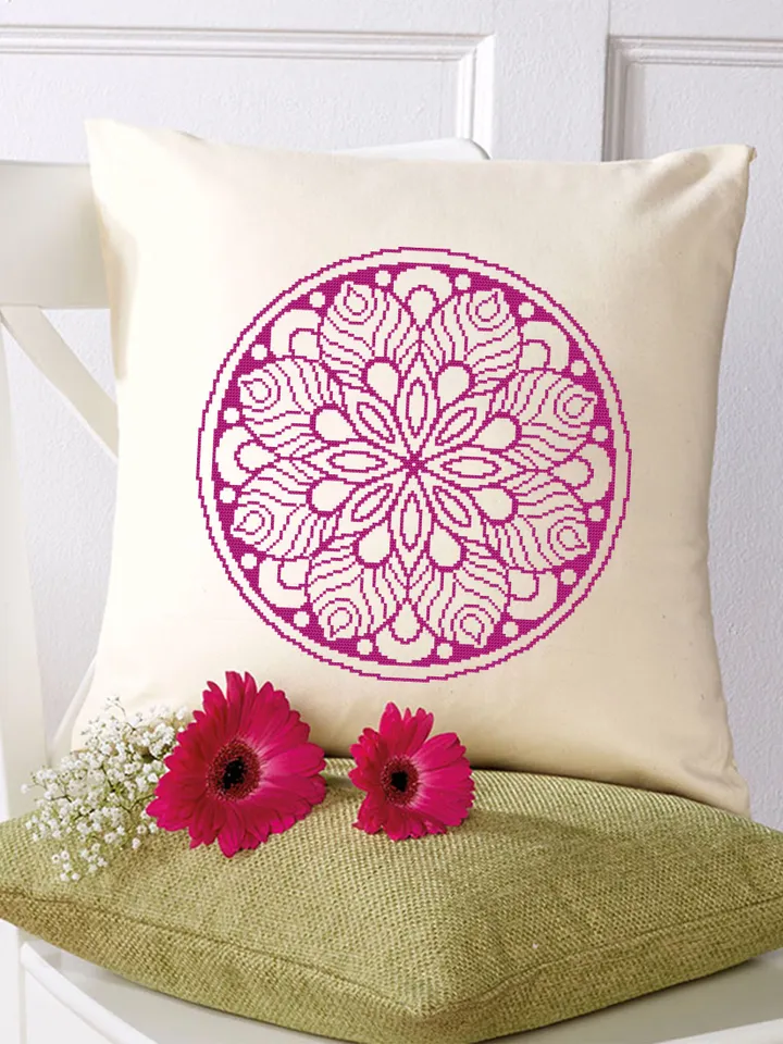 Flower mandala cross stitch pattern download PDF, Monochrome cross stitch chart, Floral ornament hand embroidery, Mandala pattern PDF #M26