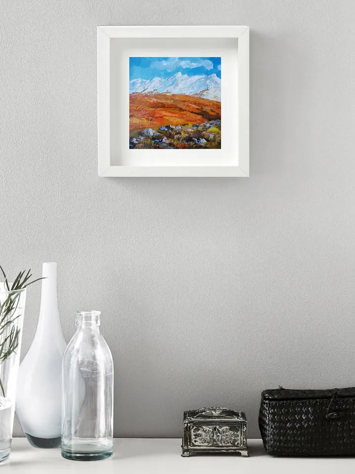 Painting Landscape Autumn Mountains Canvas on Cardboard Oil Wall Art Impasto Painting on Canvas 6 by 6 inches Original Painting by Natalia