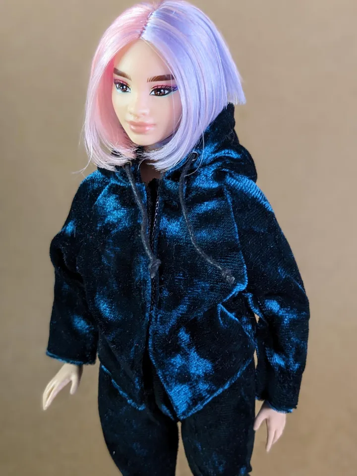 Handmade casual green velvet two-piece set (hoodie and leggings) for 1/6 scale fashion female dolls