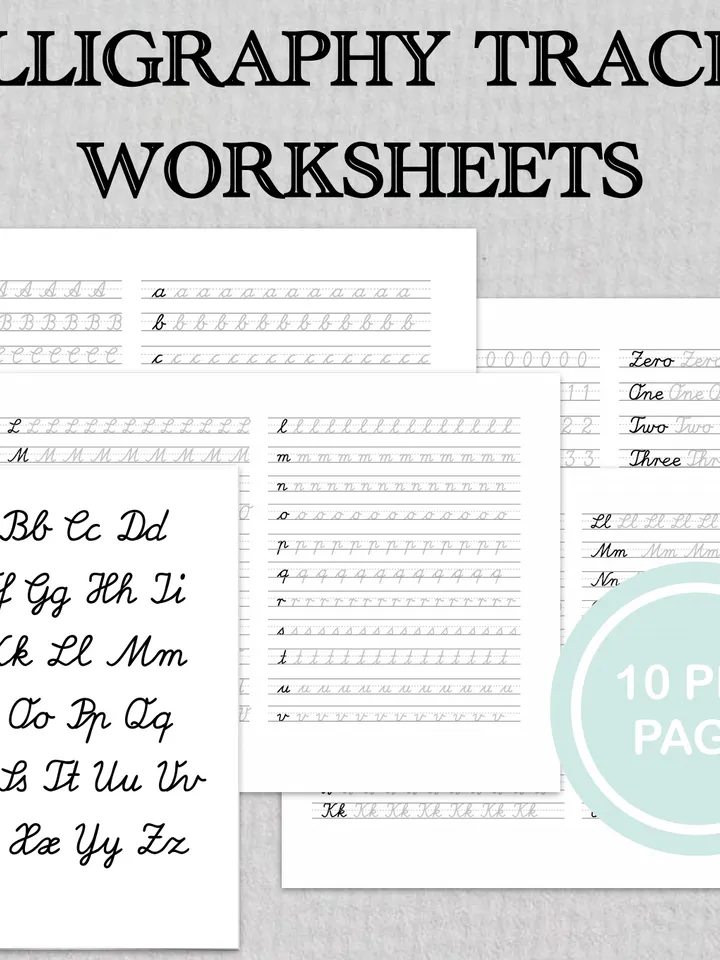 Calligraphy tracing worksheets, handlettering practice, cursive letters printable