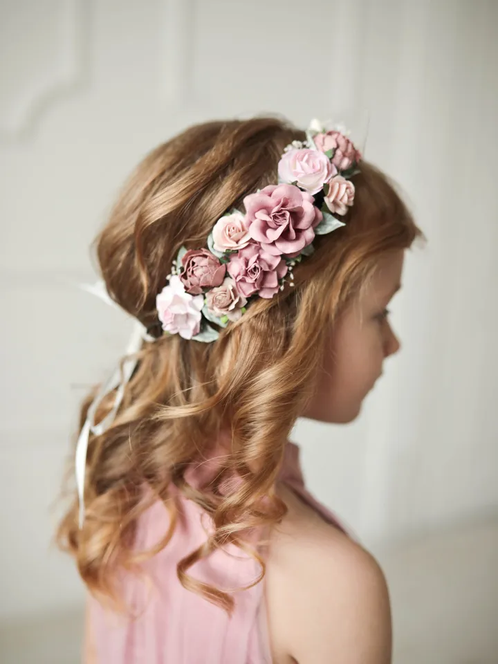 Flower girl Crown, Dusty flower crown, Flower Halo, Wedding flower cro
