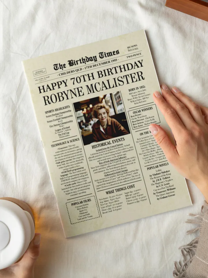 70th birthday NEWSPAPER, 70th birthday Ireland, 70th birthday gift for men or woman, 70th birthday poster, 70th birthday decor for ireland