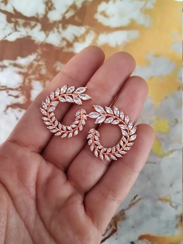 Rose Gold Stud Diamond Wedding Earrings for Bride | CZ Bridal Earrings | Rose Gold Bridal jewelry | Zircon Wedding Jewelry | Bridesmaid gift