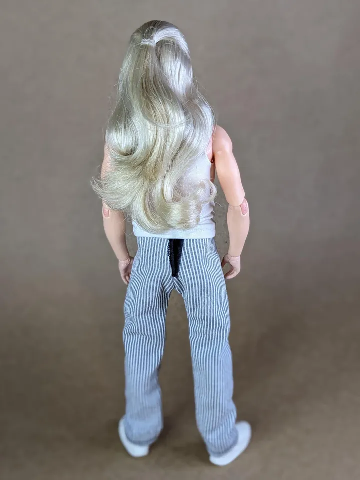 Gray & white striped pants for 12-inch fashion male dolls