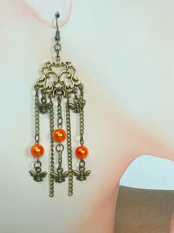Vintage earrings with fly pendants. Interesting design. Handmade.