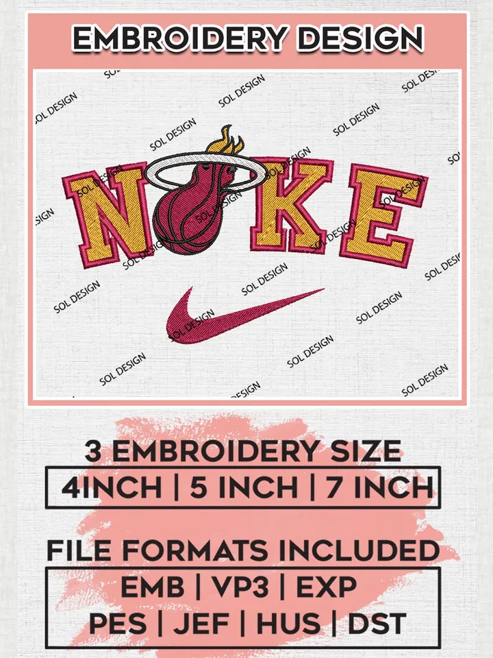 Nike Miami Heat Machine Embroidery Designs, NBA Miami Heat Embroidery Design Files, NBA Heat Logo, NBA Machine Embroidery Designs, NBA Embroidery Designs, Digital Download