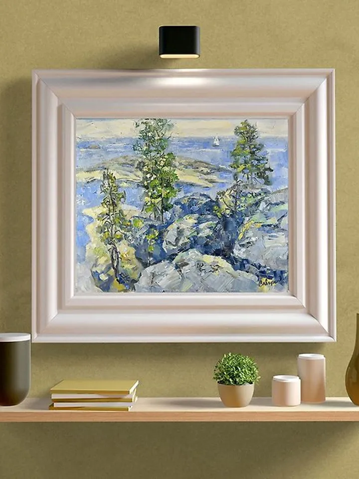 Lake Painting Island Landscape Ladoga Skerries Karelia Original Artwork