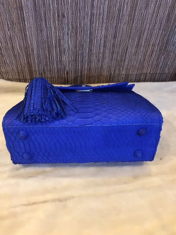 Top handle bright blue classy genuine python skin bag | exotic leather bags | Elegant women purse | snake skin bag | designer leather bag