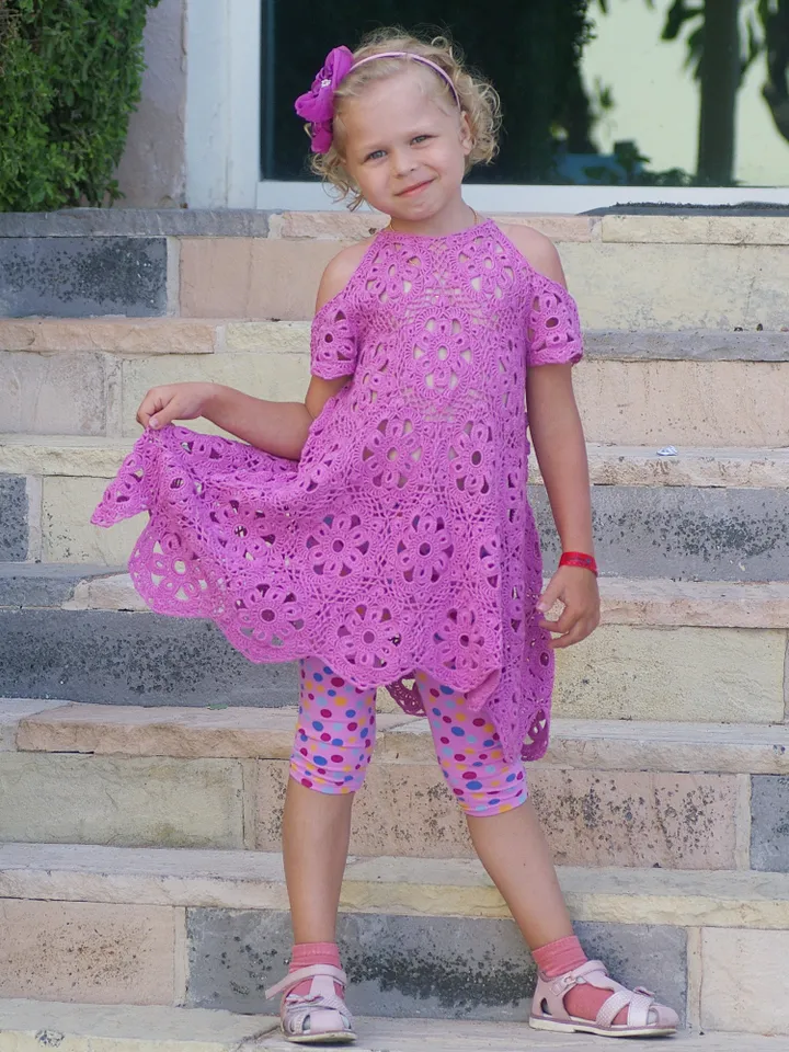 Open Shoulder Summer Dress Kamila for Little Girl Crochet Pattern