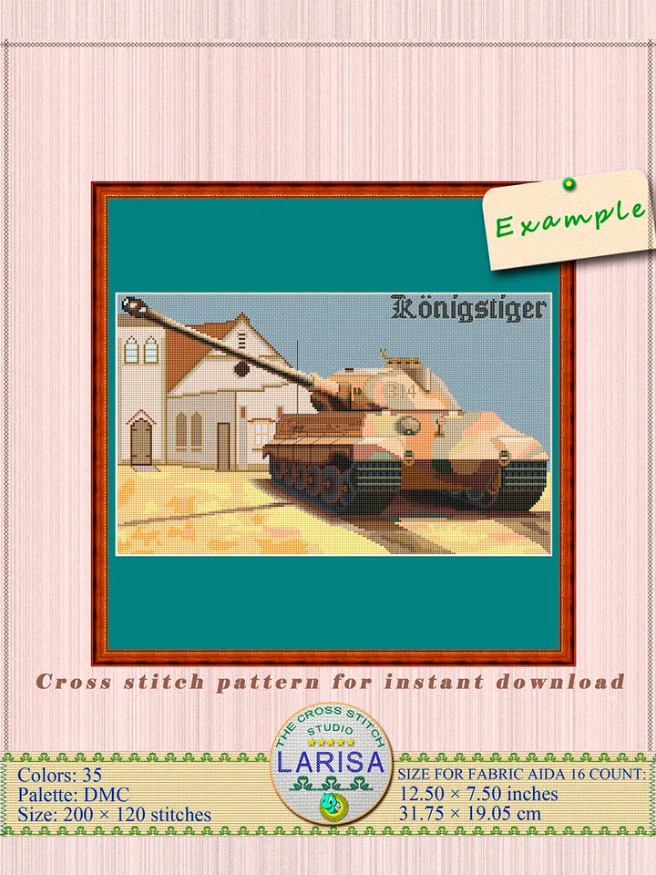 German Heavy Tank King Tiger Cross Stitch Pattern | Royal Tiger Tank | Heavy Tank