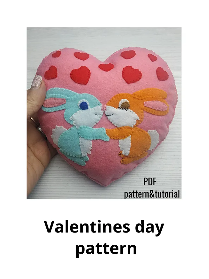 Valentines day pattern, felt pattern, felt heart pattern, heart ornament, Valentines day décor, Valentines day gift, felt sewing pattern PDF, Valentines ornament