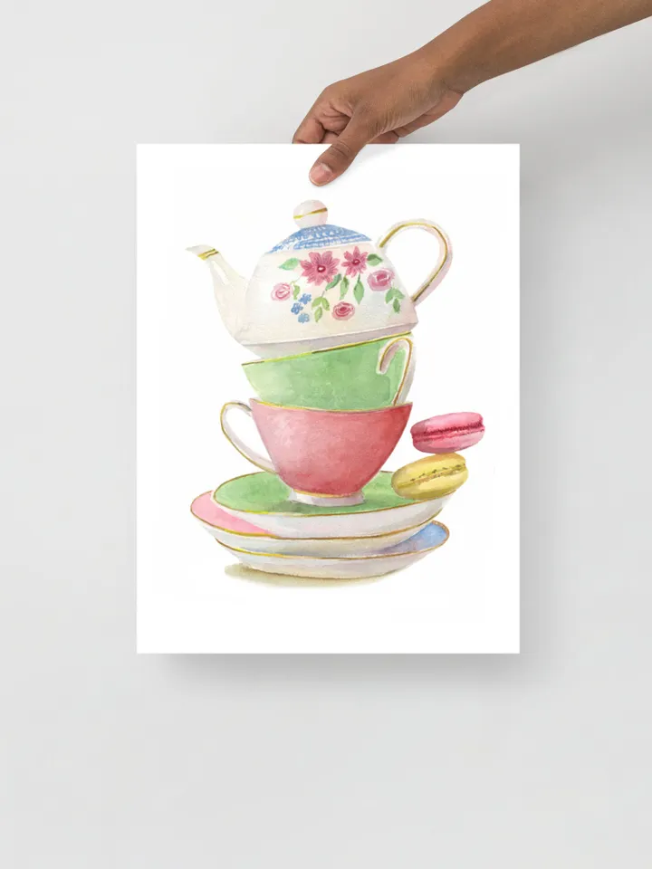 Tea cups, Kitchen Art, Wall Art, Kitchen Wall Decor, Vintage Tea Cup, Gift For Tea Lovers, Tea Party Decor ,Watercolor Art Print Tea Poster