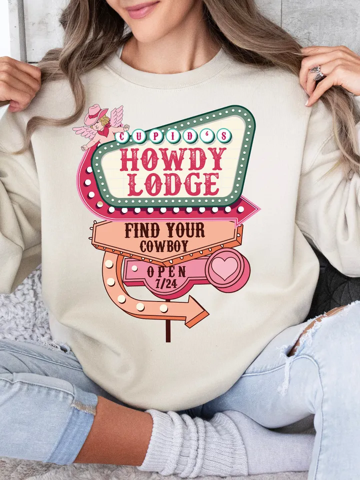Howdy Cupid's Love Lodge PNG, Retro Valentine's Day PNG, Trendy Valentine's PNG, Western Valentine's Png, Trendy Western Png, Trendy Vday