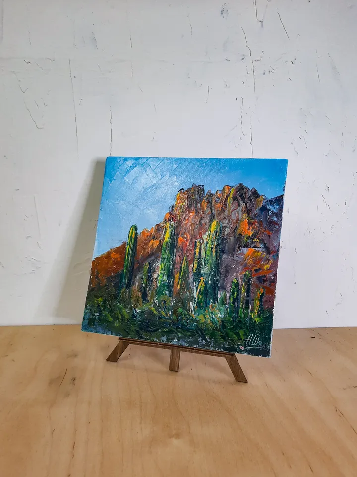 Arizona painting Oil painting Saguaro cactus painting Mountain landscape art Desert painting National park art
