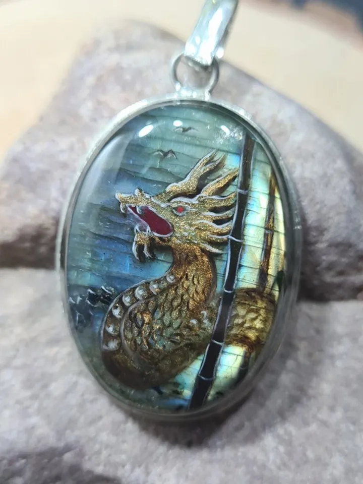 Gold dragon pendant Laquer miniature labradorite pendant Christmas Gift Wrapping