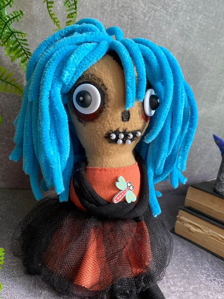 Cute Creepy Girl Doll , halloween mantel decor, gift idea