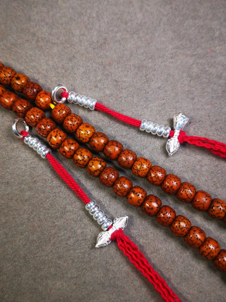 Gandhanra Handmade 4mm Sterling Silver Tibetan Buddhist Prayer Bead Counters for 6-12mm Mala,with Dorje and Vajra Pendant