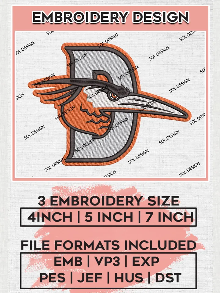 MiLB Delmarva Shorebirds Embroidery Design Files, MiLB Delmarva Shorebirds Logo, Minor League Baseball Logo Embroidery Designs, MiLB embroidery designs, Machine embroidery designs, Digital Download