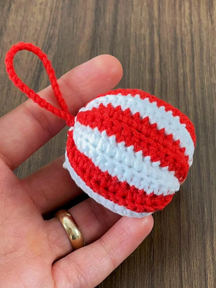 Crochet Christmas Ornament Ball Pattern PDF, Striped Holiday Bauble Tutorial, Easy DIY Christmas Decoration for Beginners