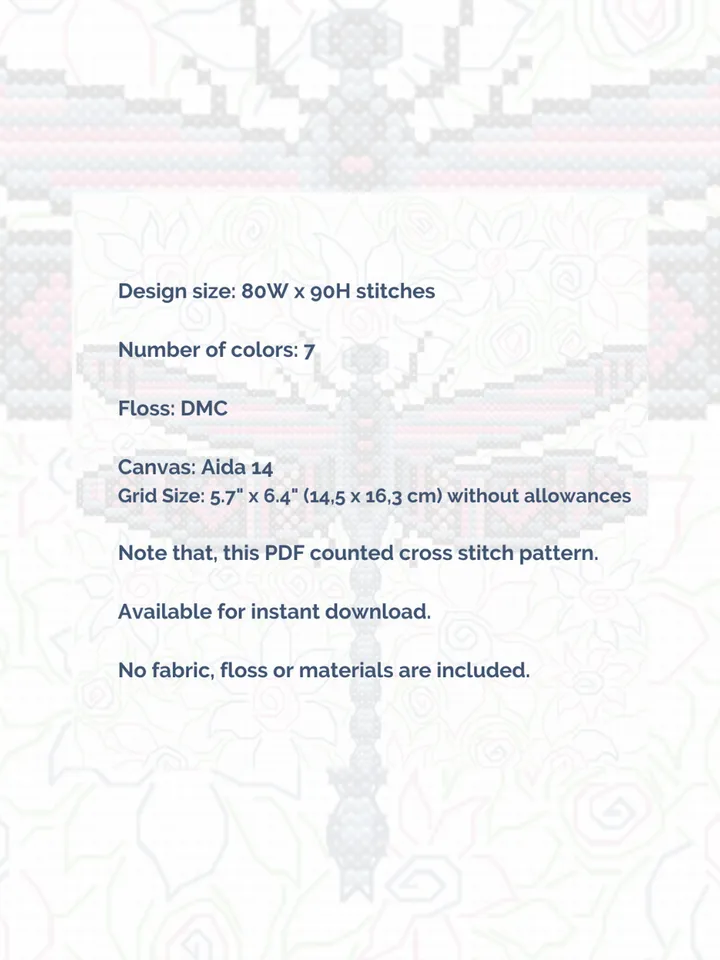 Cross stitch pattern Dragonfly, cross stitch chart PDF