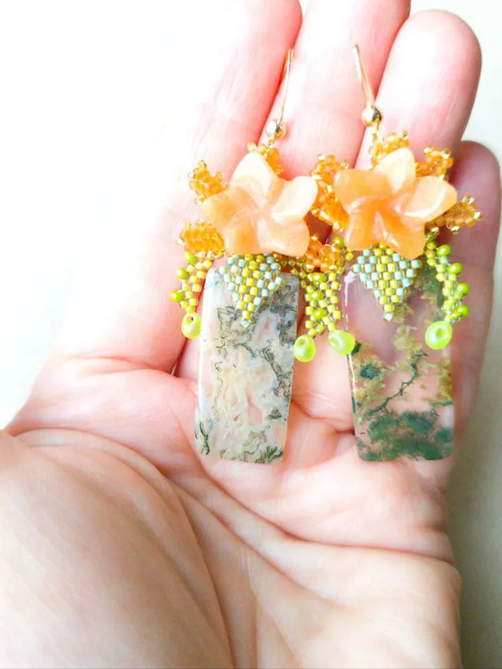 Carnelian moss agate earrings beaded earrings