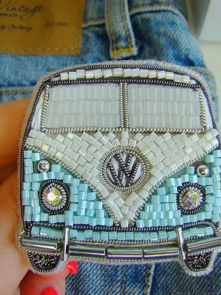 Brooch Car, beaded brooch, embroidered brooch, handmade design, custom brooch, cute brooch