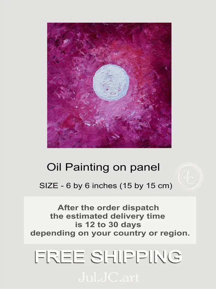 Night Sky Painting Full Moon Artwork Original Art 6 by 6 in Moonlit Night Painting Small artwork Purple Home Decor