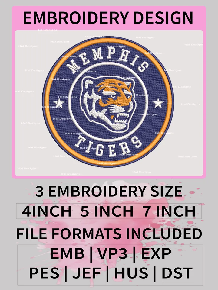 NCAA Memphis Tigers Embroidery File, 3 Sizes, 6 Formats, NCAA Machine Embroidery Design, NCAA Logo, NCAA Teams