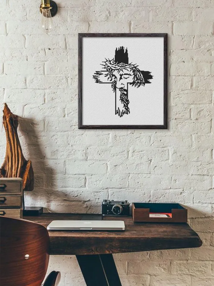 Religious cross with Jesus cross stitch pattern PDF instant download Christian cross stitch chart, Jesus on the cross digital pattern #O21