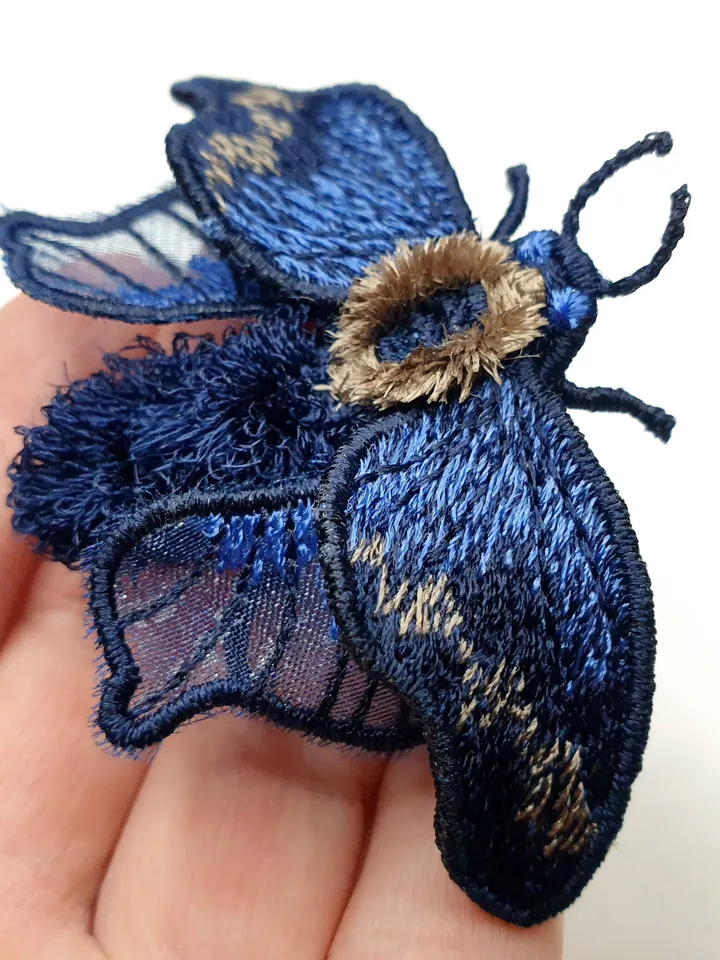 Brooch Moth machine embroidery design FSL, insect brooch, FSL brooch Free Standing Lace