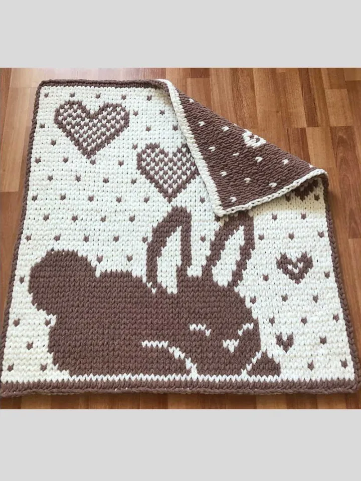 Loop yarn Finger knitted Bunny baby blanket pattern