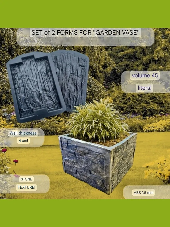 Set of 2 molds for a garden flowerpot "stone texture"450 * 460 * 30 mm,