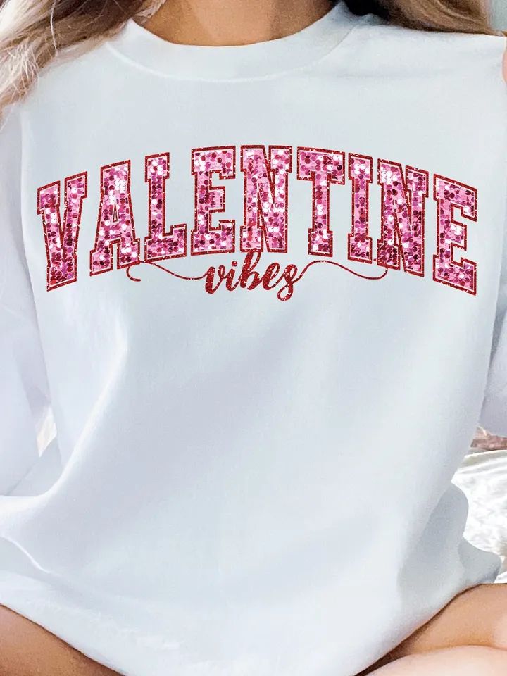 Faux Sequin Valentine Vibes Valentines Sublimation Design, Valentine’s Day Digital Design, Glitter PNG, Love, Valentines, trendy pink vday